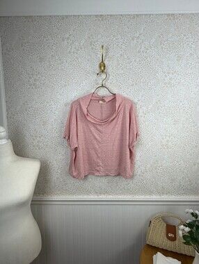 Poetry Pink Lightweight 100% Linen Cowl Neck Boxy Short Sleeve Top - Size - 10